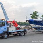 Abholung einer Formula 40 PC aus der Marina Rünthe für die Durchführung einer Lackierung in der Bootswerft Baumgart