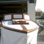 Lackiervorbereitungen bei der Rapsody 29 auf dem Werftgelände der Bootswerft Baumgart in Dortmund