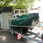 St. Jozef Vlet Motoryacht nach durchgeführtem Refit auf dem Werftgelände der Bootswerft Baumgart in Dortmund