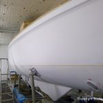 Refit einer Vilm 106 in der Lackierkabine der Bootswerft Baumgart in Dortmund