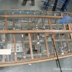 Skelett der Riva Ariston bei der Restauration in der Werfthalle der Bootswerft Baumgart in Dortmund