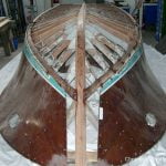 Skelett der Riva Ariston bei der Restauration in der Werfthalle der Bootswerft Baumgart in Dortmund