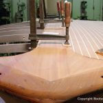 Vorschiff der Riva Ariston bei der Restauration in der Werfthalle der Bootswerft Baumgart in Dortmund