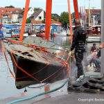 Kranen der Riva Super Aquarama nach der Bergung durch die Bootswerft Baumgart