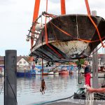 Kranen der Riva Super Aquarama nach der Bergung durch die Bootswerft Baumgart