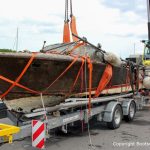 Kranen der Riva Super Aquarama nach der Bergung durch die Bootswerft Baumgart